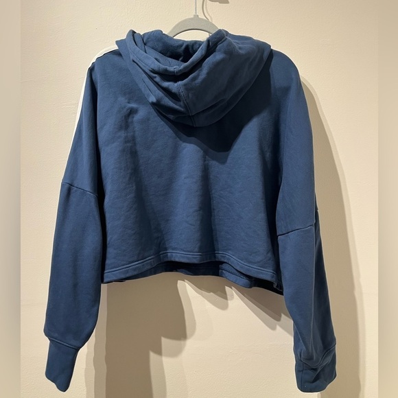 Women Adidas Originals Trefoil 3-Stripes Cropped Hoodie Mineral Blue Size XL - Picture 5 of 6